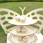3 - Tier Wooden Cupcake Stand Butterfly Design Natural - Rustic Dessert Display Shelf Rack 24" - Bell Racket Store