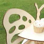 3 - Tier Wooden Cupcake Stand Butterfly Design Natural - Rustic Dessert Display Shelf Rack 24" - Bell Racket Store