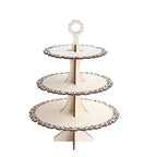 3 - Tier Wooden Cupcake Stand Floral Edge Design Natural - Rustic Round Dessert Display Table Centerpiece 16" - Bell Racket Store
