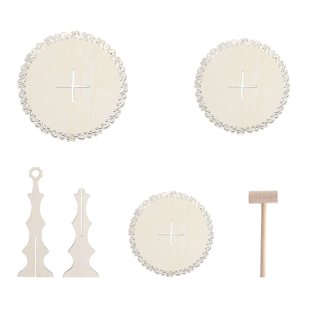 3 - Tier Wooden Cupcake Stand Floral Edge Design Natural - Rustic Round Dessert Display Table Centerpiece 16" - Bell Racket Store