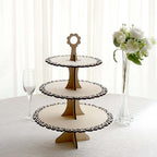 3 - Tier Wooden Cupcake Stand Floral Edge Design Natural - Rustic Round Dessert Display Table Centerpiece 16" - Bell Racket Store
