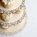 3 - Tier Wooden Cupcake Stand Floral Edge Design Natural - Rustic Round Dessert Display Table Centerpiece 16" - Bell Racket Store