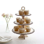 3 - Tier Wooden Cupcake Stand Floral Edge Design Natural - Rustic Round Dessert Display Table Centerpiece 16" - Bell Racket Store