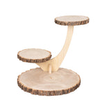 3 - Tier Wooden Cupcake Stand Rustic Natural Wood Slice with Tree Branch Style - Farmhouse Dessert Display Cake Holder 17" - Bell Racket Store