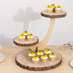 3 - Tier Wooden Cupcake Stand Rustic Natural Wood Slice with Tree Branch Style - Farmhouse Dessert Display Cake Holder 17" - Bell Racket Store