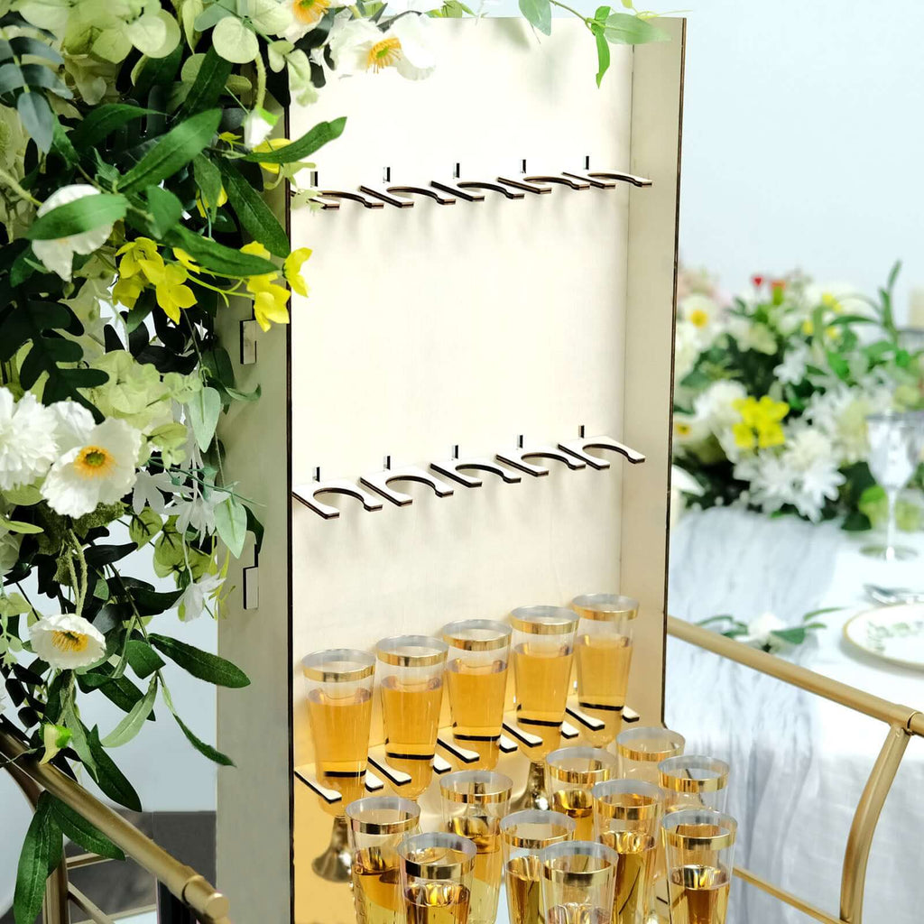 3 - Tier Wooden Rectangle Champagne Wall Glass Holder in White for Rustic Events & Banquets - Bell Racket Store