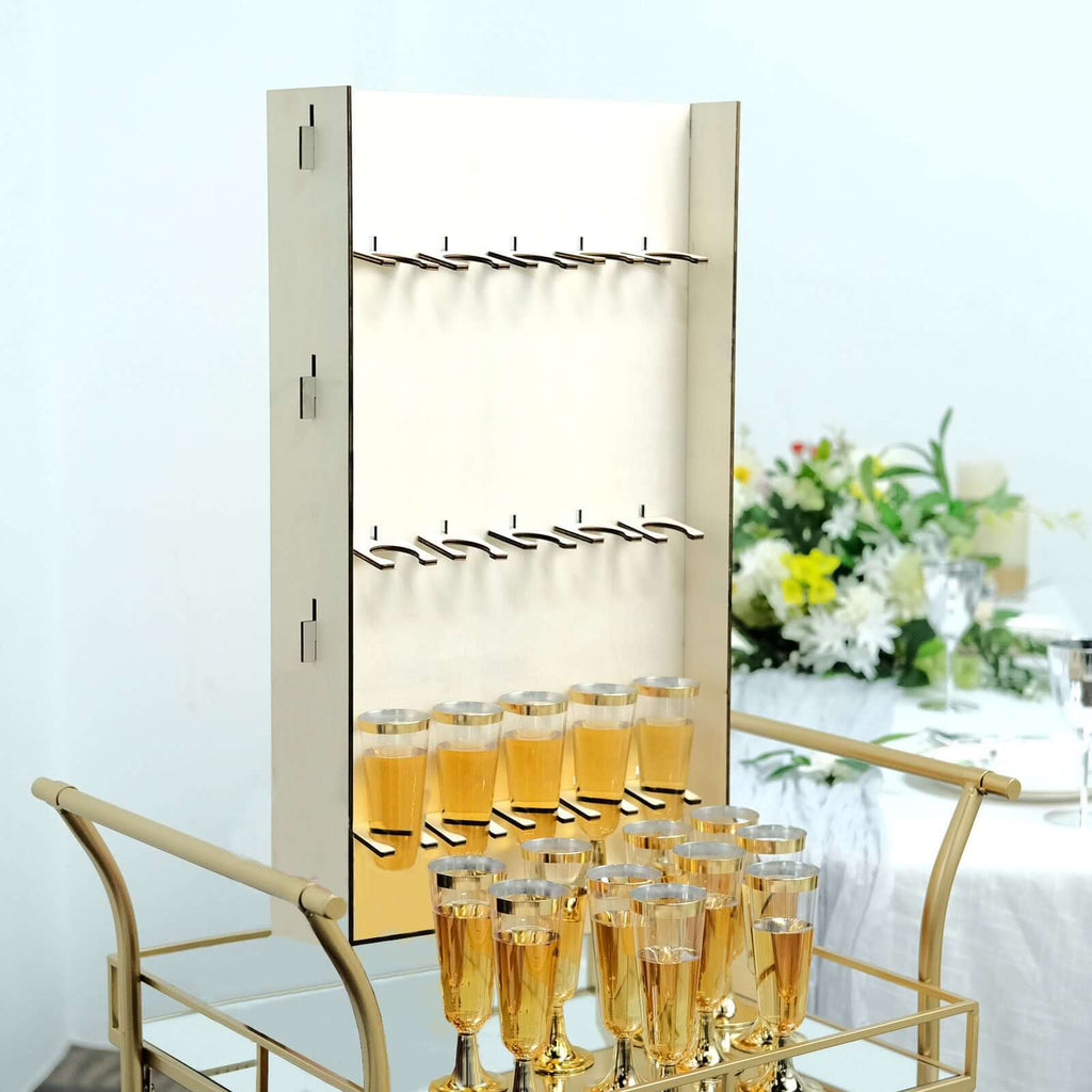 3 - Tier Wooden Rectangle Champagne Wall Glass Holder in White for Rustic Events & Banquets - Bell Racket Store
