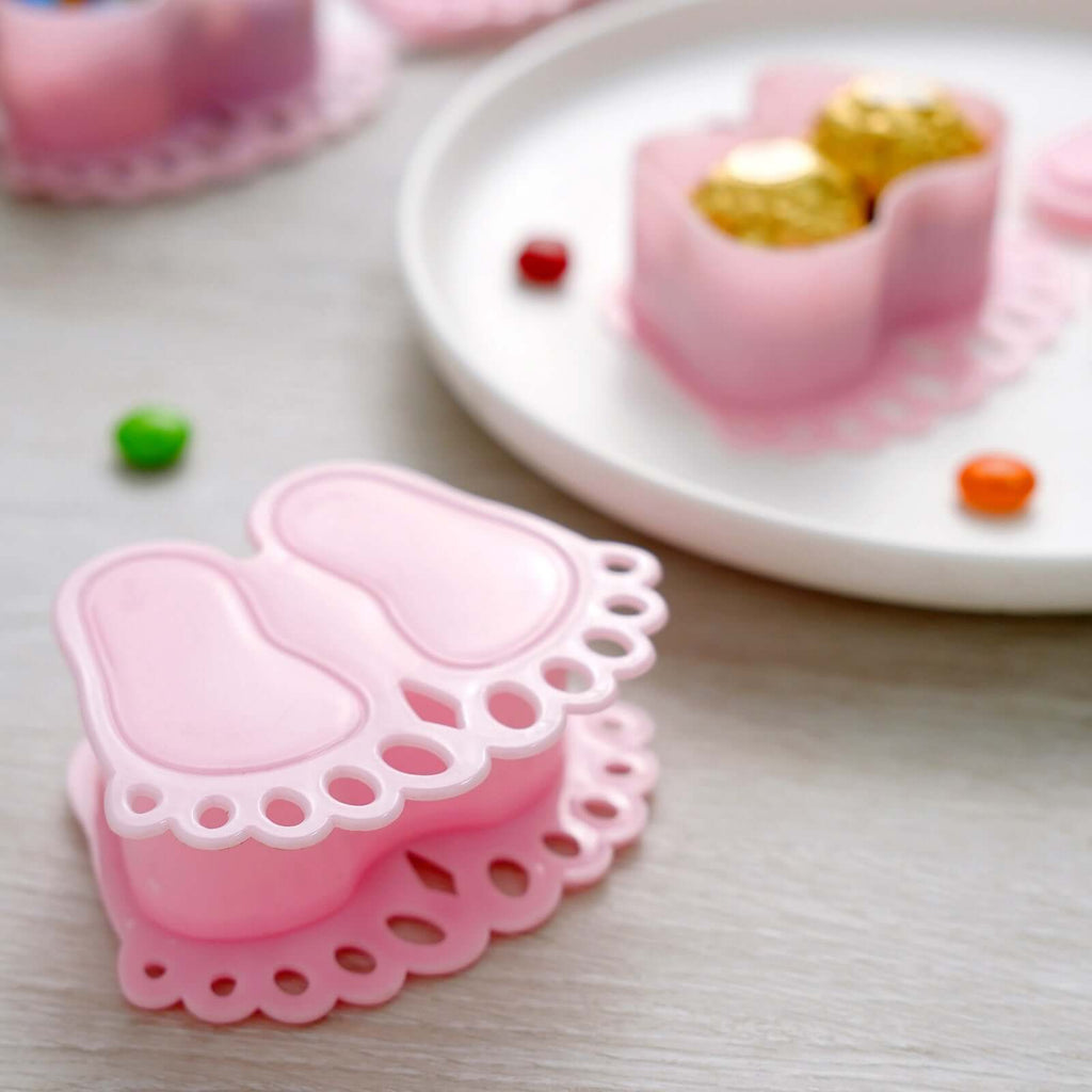 12-Pack Fillable Mini Candy Container in Baby Feet Style Pink - Unique Candy Treat Favor Boxes for Baby Shower 3.5"