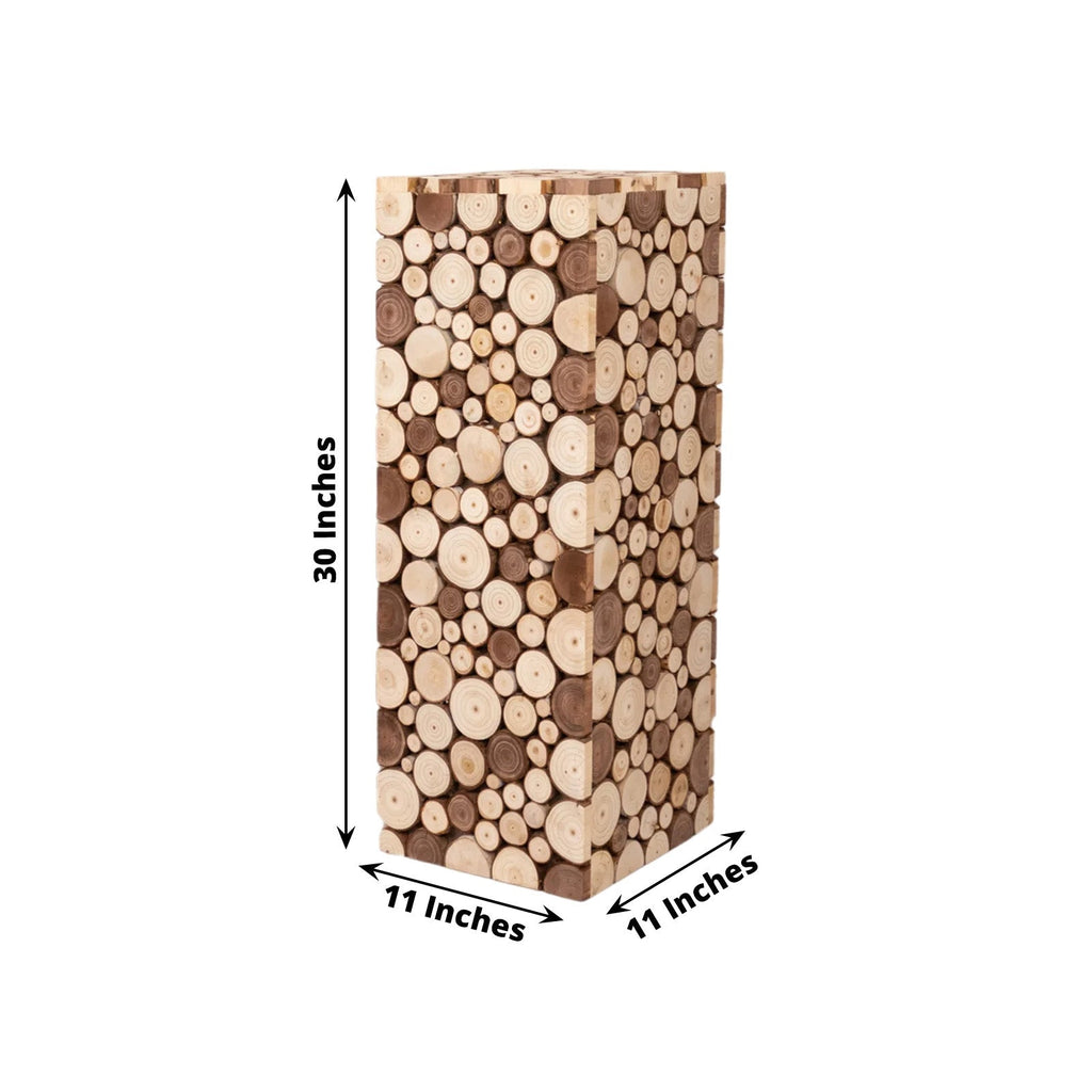 30" Natural Wooden Slices Pillar Prop Pedestal Stand, Rustic Farmhouse Wood Riser Rectangular Plant Stand - Bell Racket Store