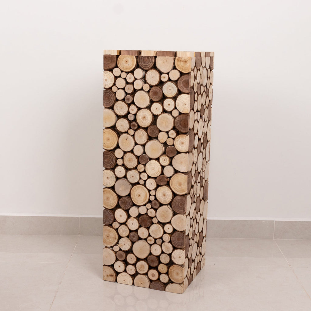 30" Natural Wooden Slices Pillar Prop Pedestal Stand, Rustic Farmhouse Wood Riser Rectangular Plant Stand - Bell Racket Store
