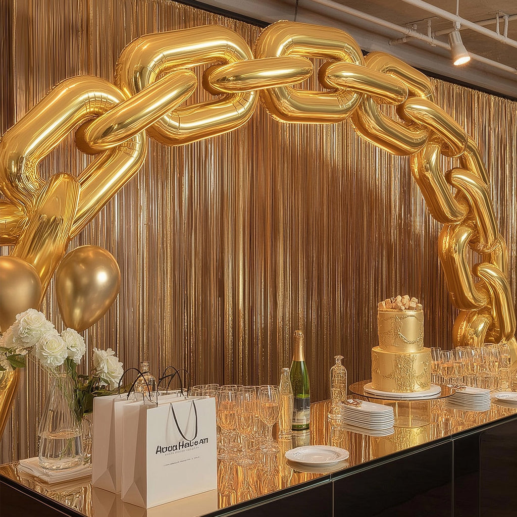 30 - Pack 24" Gold Chain Foil Balloons â€“ Jumbo Link Mylar Balloons for 90s Hip Hop Party Arches Up to 44ft Long Balloon Chain - Bell Racket Store