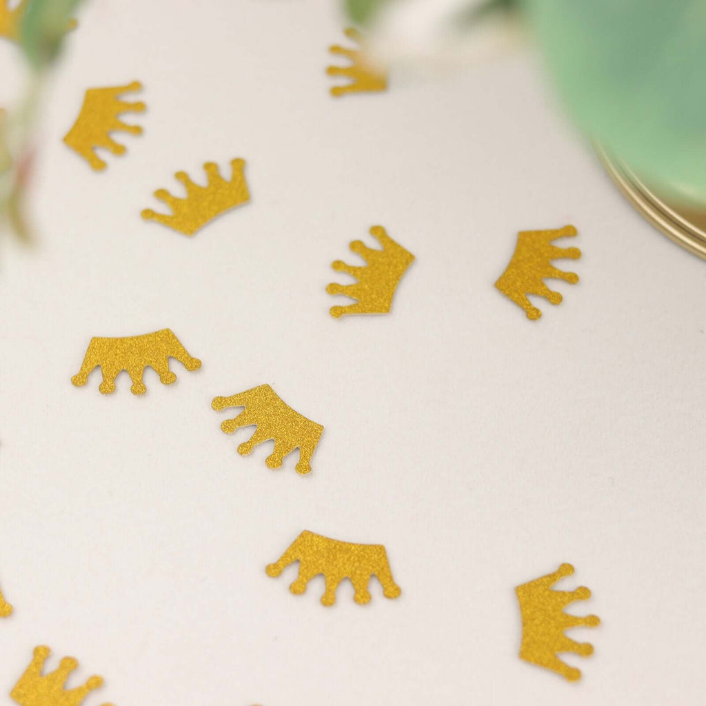 300 Pcs Glitter Princess Crown Paper Confetti Double - Sided Gold, Baby Shower Party Table Scatters - Decorative & Sparkling Design - Bell Racket Store