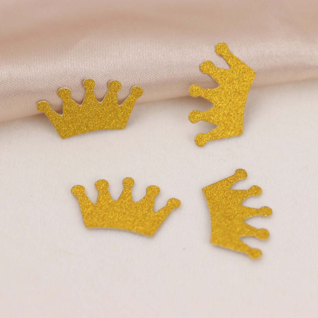 300 Pcs Glitter Princess Crown Paper Confetti Double - Sided Gold, Baby Shower Party Table Scatters - Decorative & Sparkling Design - Bell Racket Store