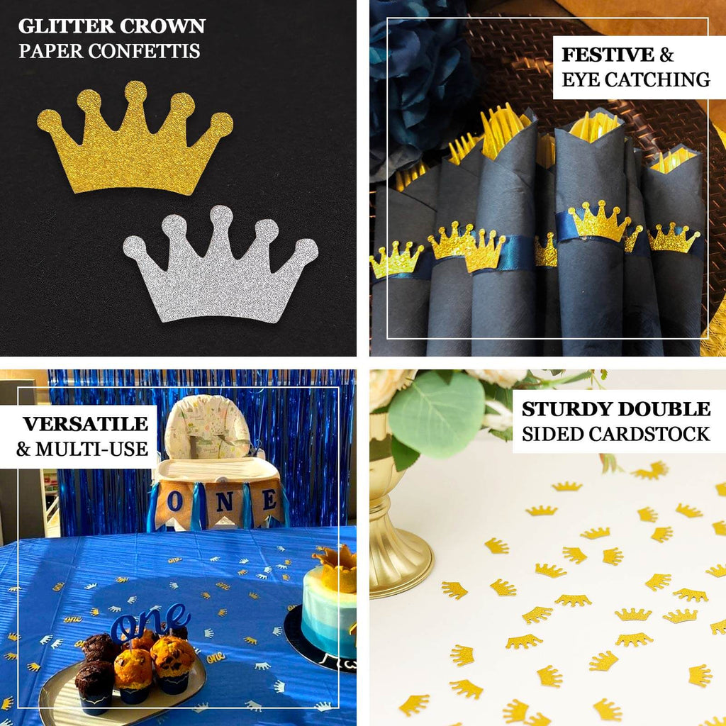 300 Pcs Glitter Princess Crown Paper Confetti Double - Sided Gold, Baby Shower Party Table Scatters - Decorative & Sparkling Design - Bell Racket Store