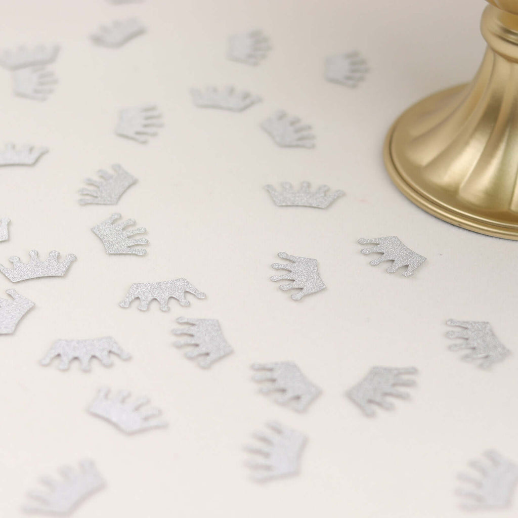 300 Pcs Glitter Princess Crown Paper Confetti Double - Sided Silver, Baby Shower Party Table Scatters - Decorative & Sparkling Design - Bell Racket Store