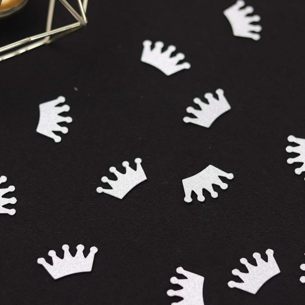 300 Pcs Glitter Princess Crown Paper Confetti Double - Sided Silver, Baby Shower Party Table Scatters - Decorative & Sparkling Design - Bell Racket Store