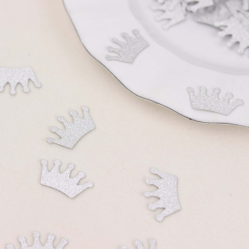 300 Pcs Glitter Princess Crown Paper Confetti Double - Sided Silver, Baby Shower Party Table Scatters - Decorative & Sparkling Design - Bell Racket Store