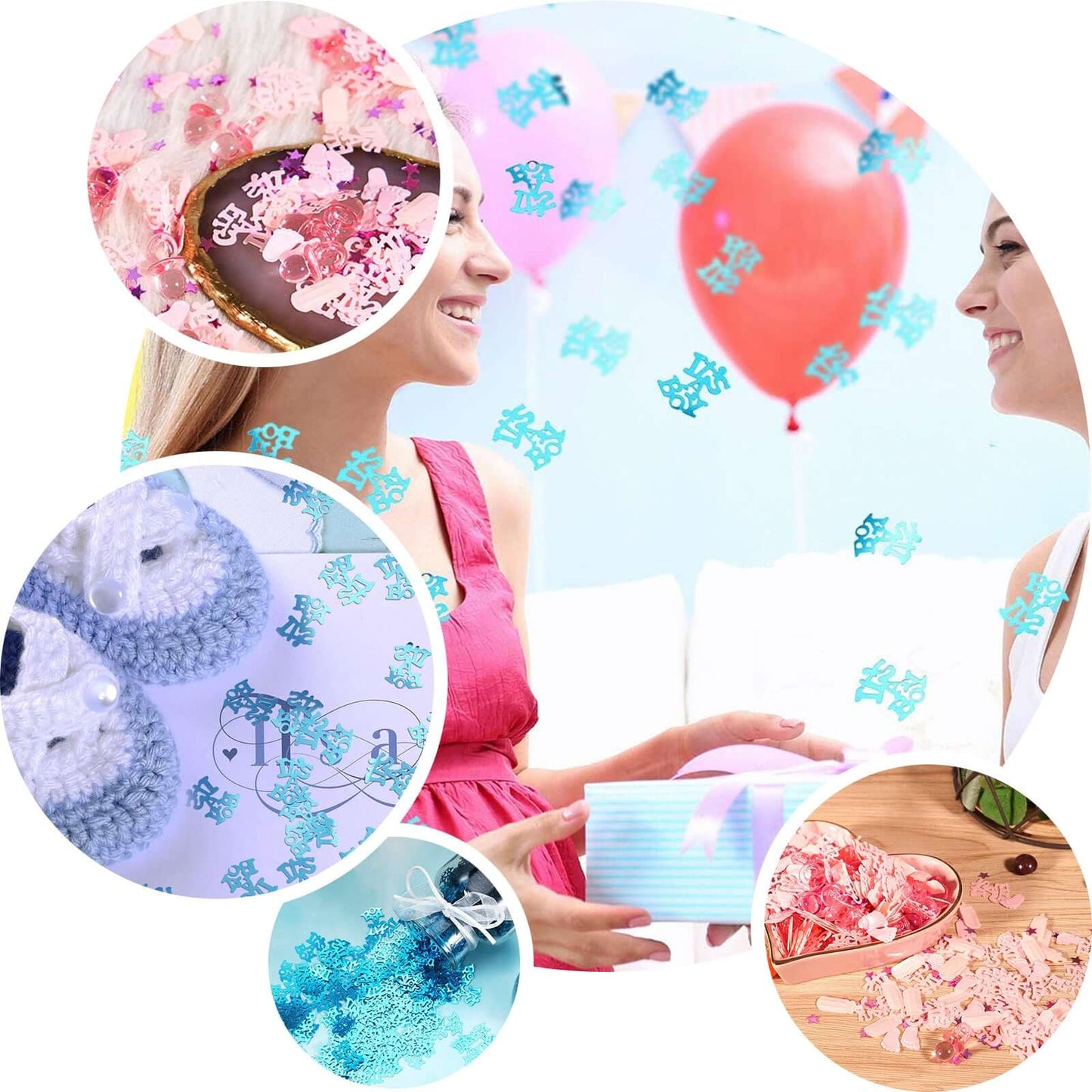 300 Pcs Metallic Foil Baby Shower Table Confetti, Pink Festive Party Sprinkles Cute Design - NestOCart