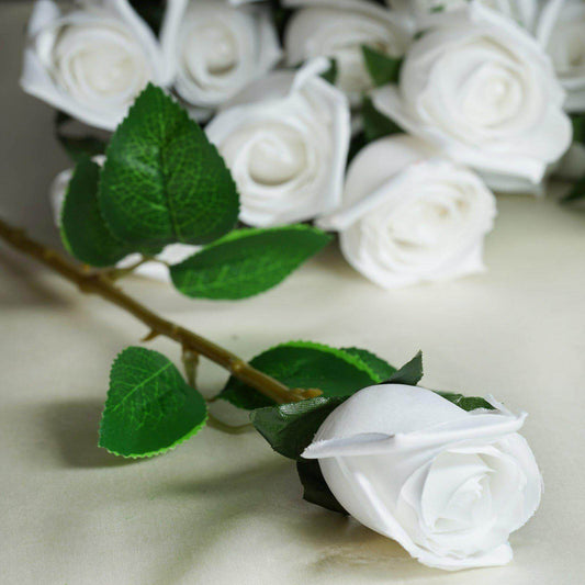 31" 24Pcs White Long Stem Artificial Silk Roses Flowers - NestOCart