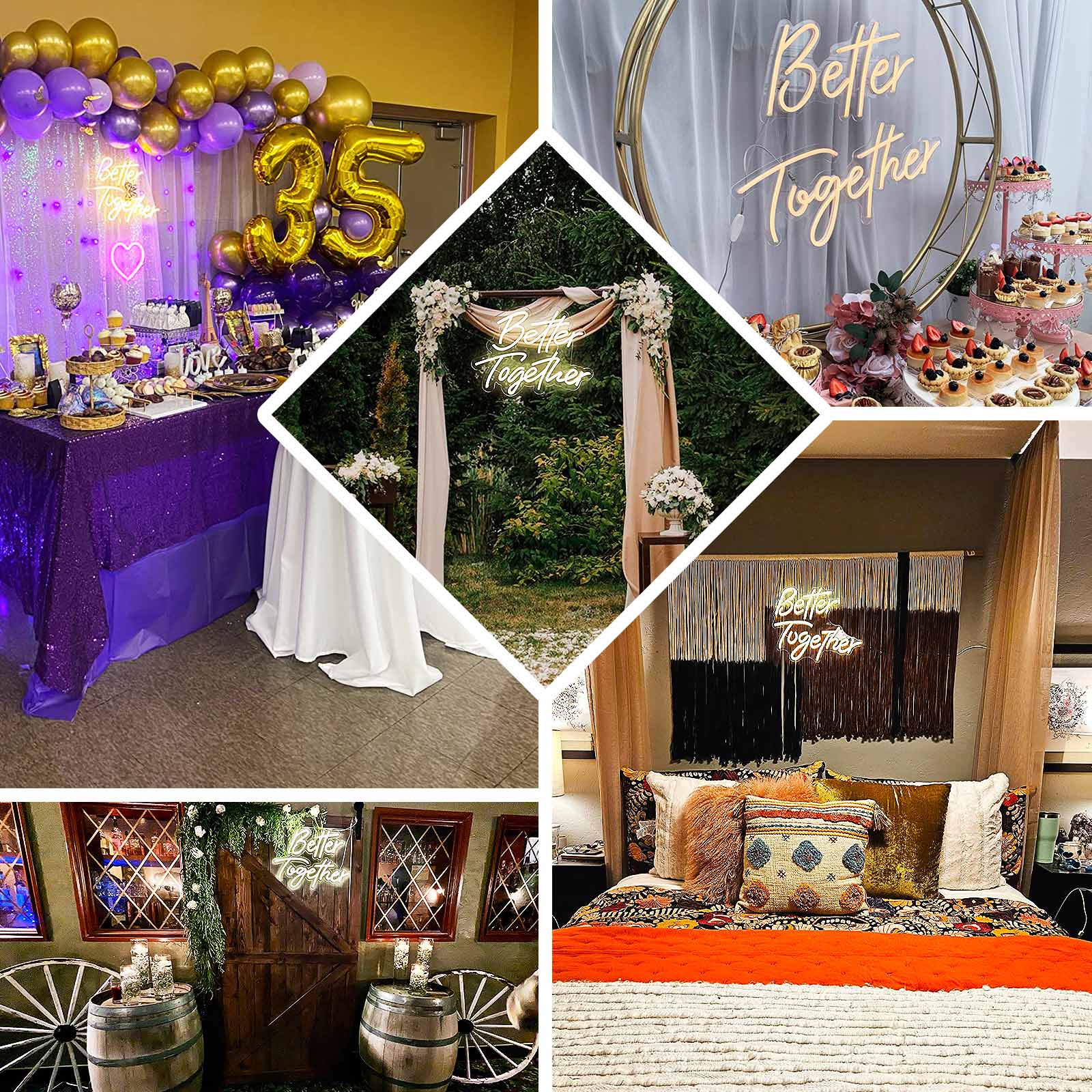 32" Better Together LED Neon Light Sign for Party or Home Wall Decor, Warm White Reusable Hanging Light With 5ft Chain - Bell Racket Store