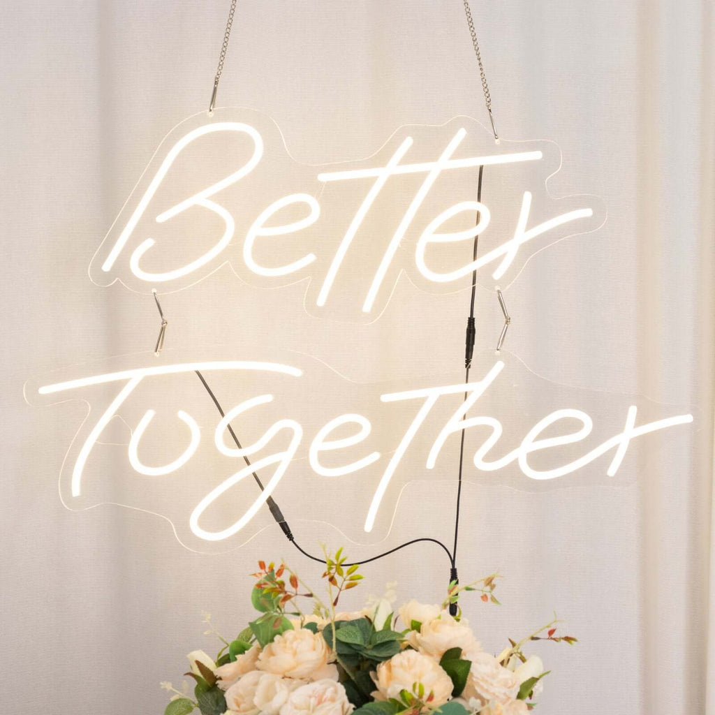 32" Better Together LED Neon Light Sign for Party or Home Wall Decor, Warm White Reusable Hanging Light With 5ft Chain - Bell Racket Store