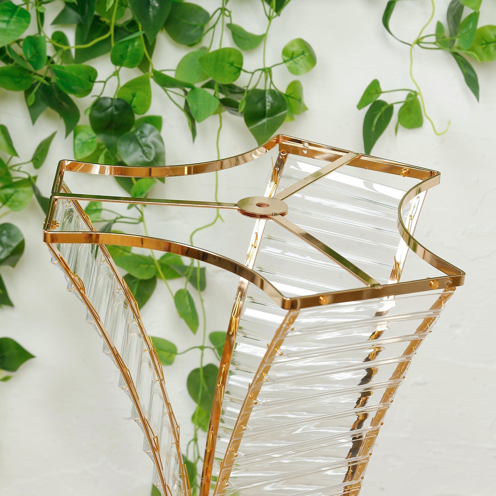 32" Crystal Pendant Flower Stand with Gold Metal Frame â€“ Hourglass Column Vase Holder for Floral Arrangements & Table Centerpieces - Bell Racket Store