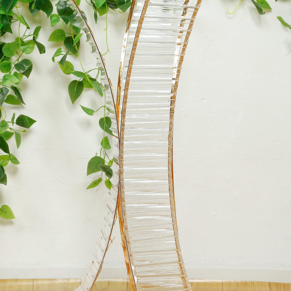 32" Crystal Pendant Flower Stand with Gold Metal Frame â€“ Hourglass Column Vase Holder for Floral Arrangements & Table Centerpieces - Bell Racket Store