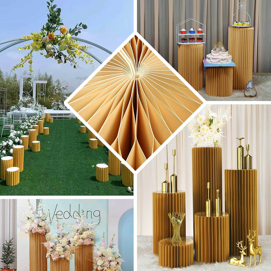 32" Gold Cylinder Display Column Stand, Pillar Pedestal Stand With Top Plate - Bell Racket Store