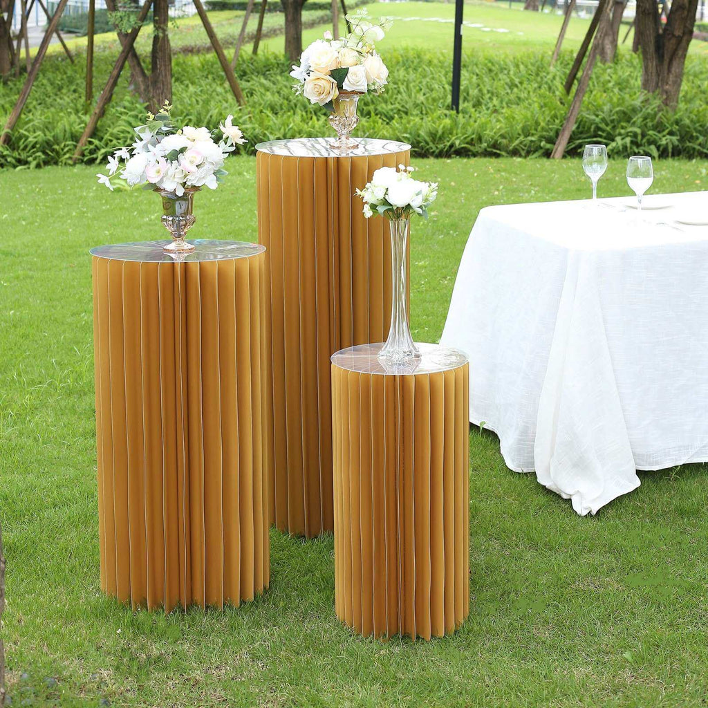32" Gold Cylinder Display Column Stand, Pillar Pedestal Stand With Top Plate - Bell Racket Store