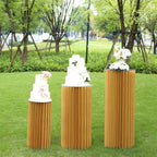 32" Gold Cylinder Display Column Stand, Pillar Pedestal Stand With Top Plate - Bell Racket Store