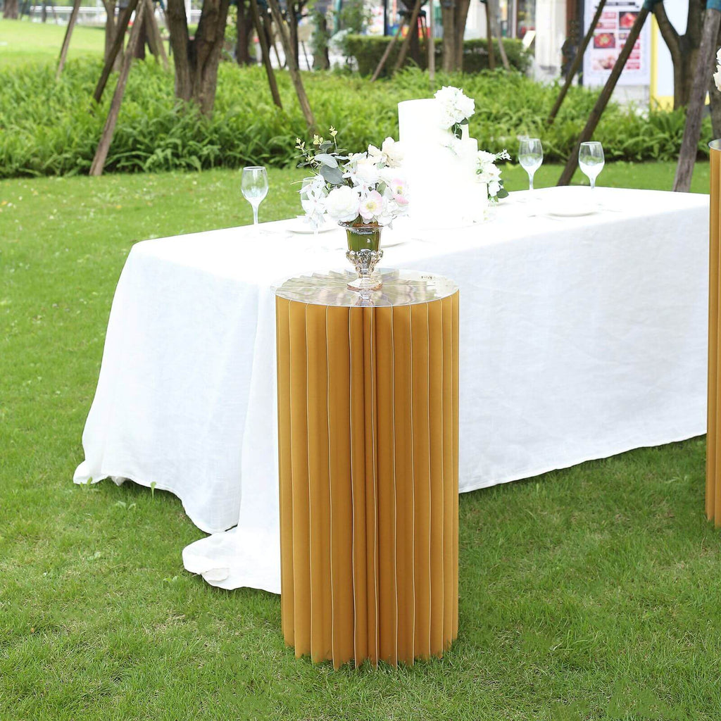 32" Gold Cylinder Display Column Stand, Pillar Pedestal Stand With Top Plate - Bell Racket Store