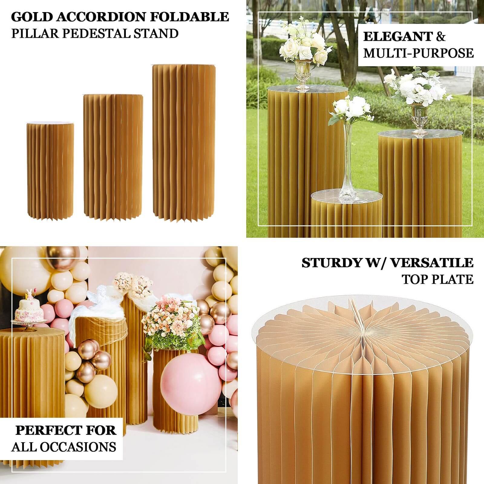 32" Gold Cylinder Display Column Stand, Pillar Pedestal Stand With Top Plate - Bell Racket Store
