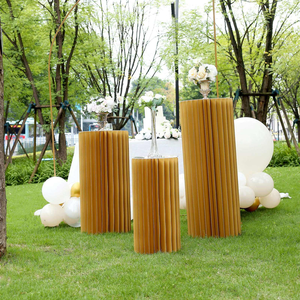 32" Gold Cylinder Display Column Stand, Pillar Pedestal Stand With Top Plate - Bell Racket Store