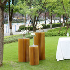 32" Gold Cylinder Display Column Stand, Pillar Pedestal Stand With Top Plate - Bell Racket Store