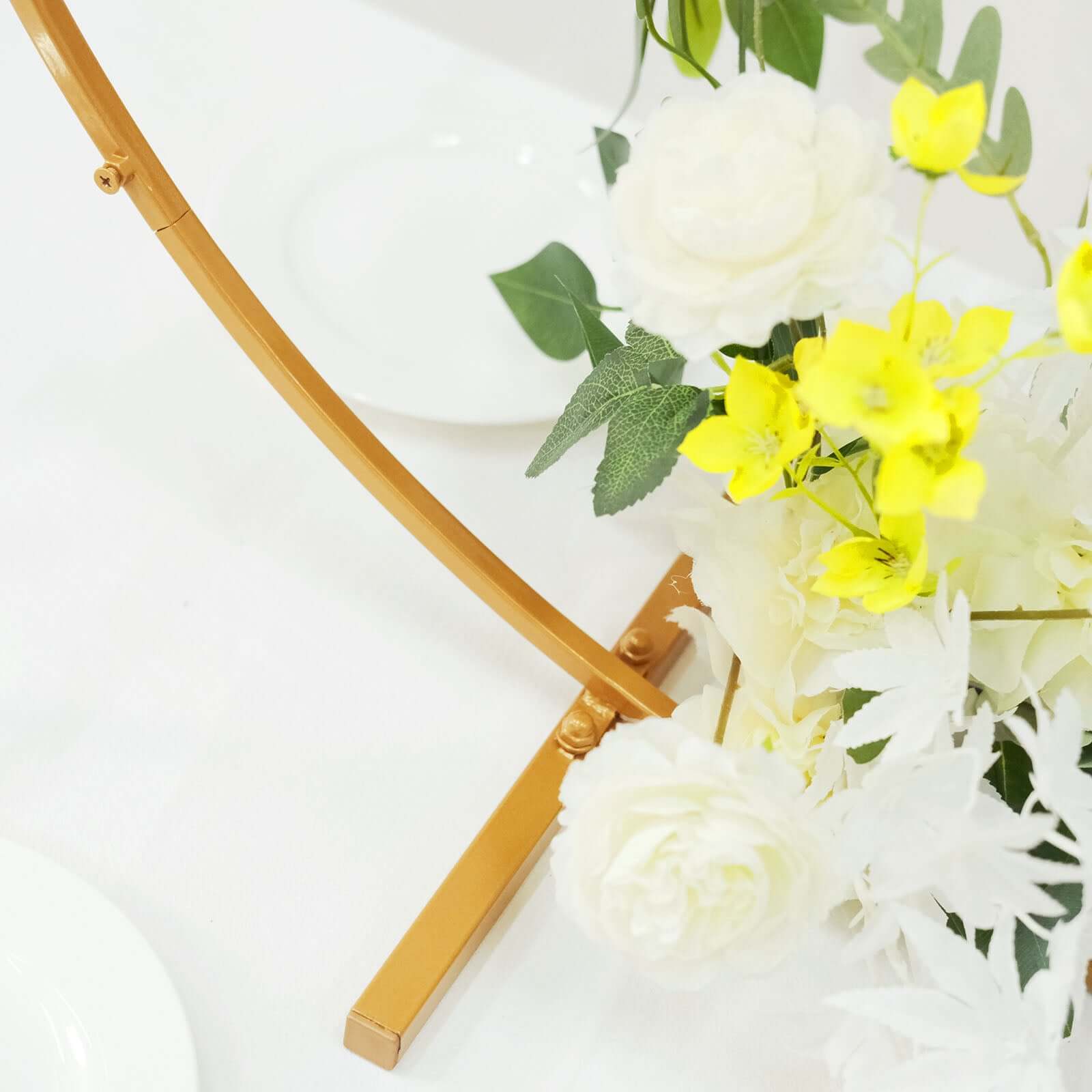 32" Gold Metal Round Hoop Wedding Centerpiece, Self Standing Table Floral Wreath Frame - Bell Racket Store