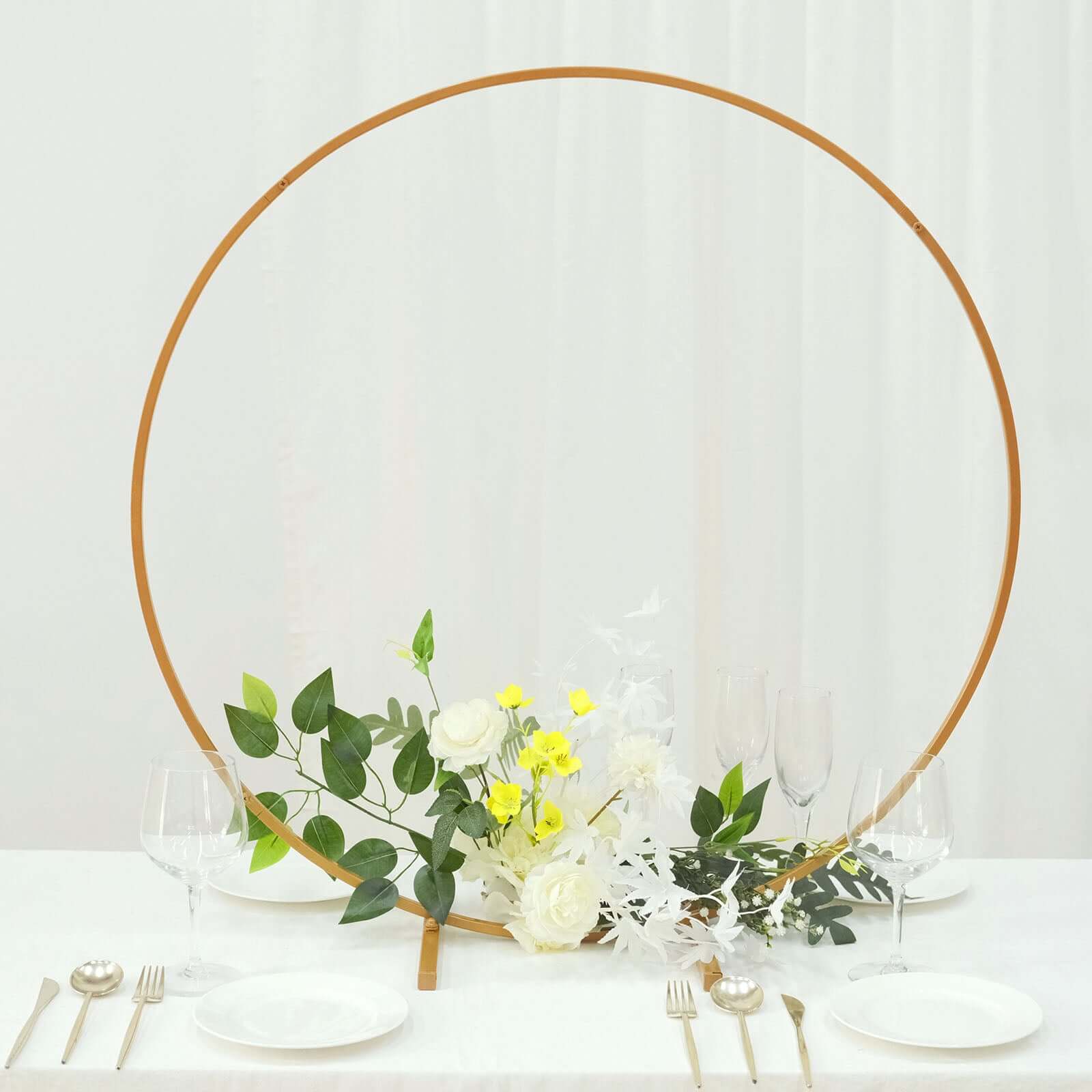 32" Gold Metal Round Hoop Wedding Centerpiece, Self Standing Table Floral Wreath Frame - Bell Racket Store