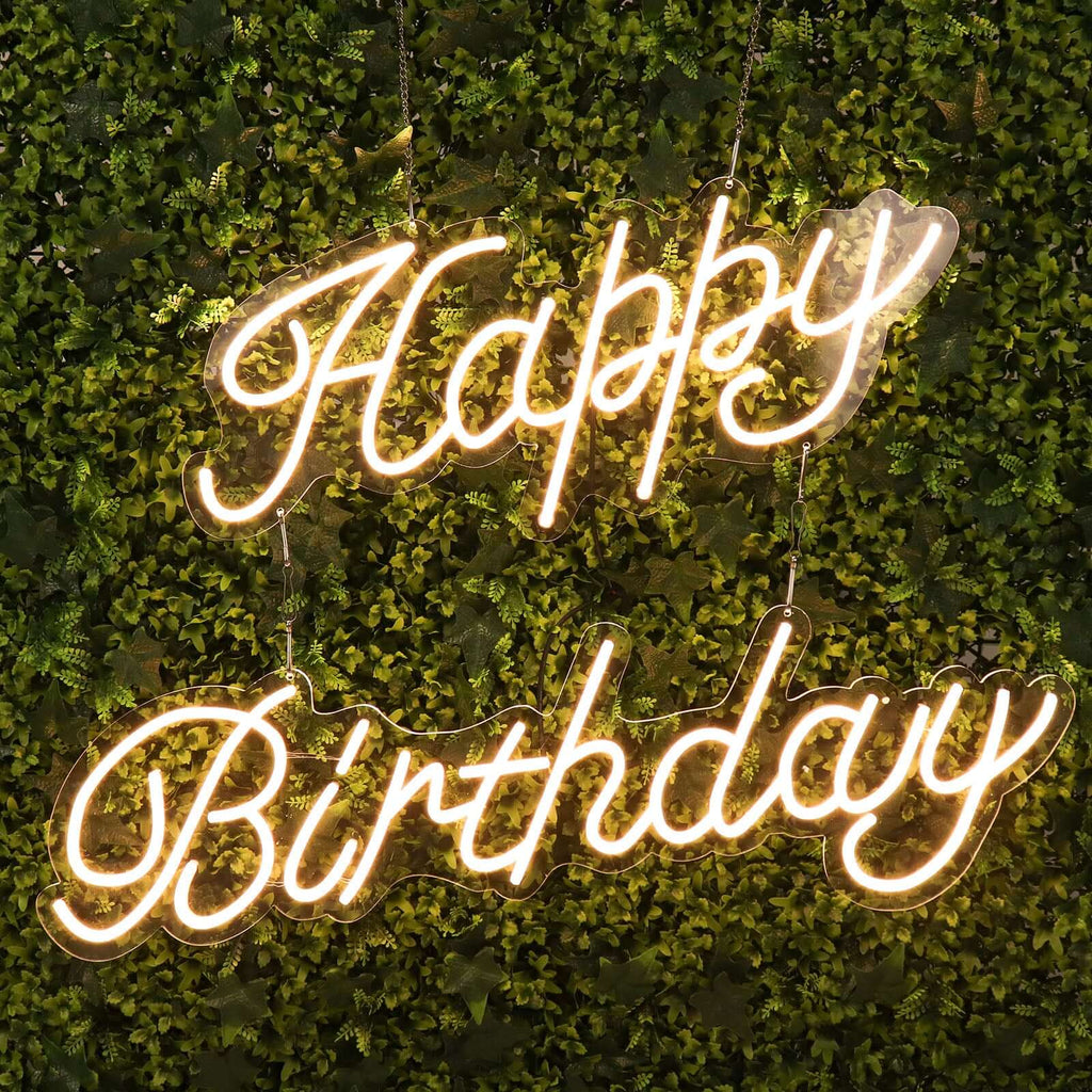32" Happy Birthday Neon Light Sign, LED Reusable Wall DÃ©cor Lights With 5ft Hanging Chain - Bell Racket Store