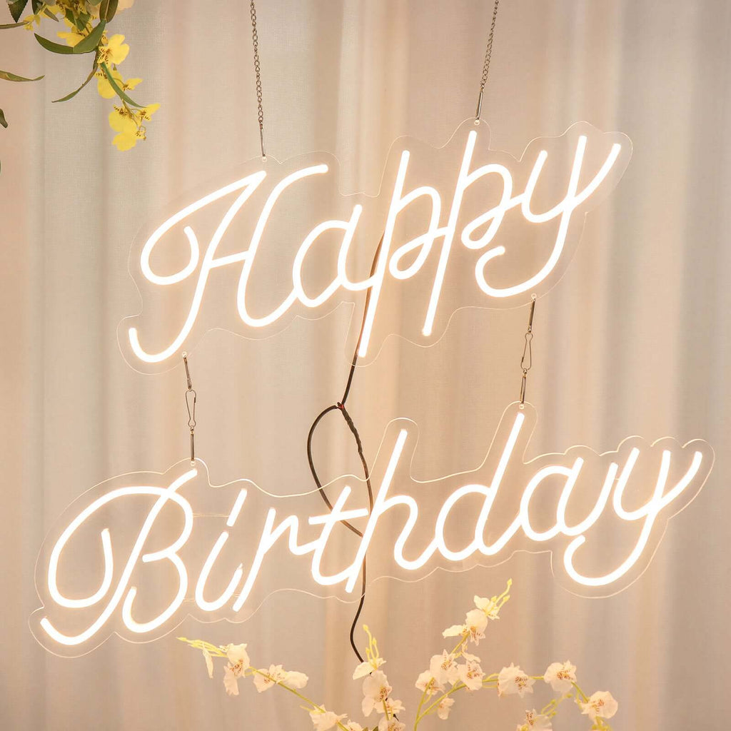 32" Happy Birthday Neon Light Sign, LED Reusable Wall DÃ©cor Lights With 5ft Hanging Chain - Bell Racket Store