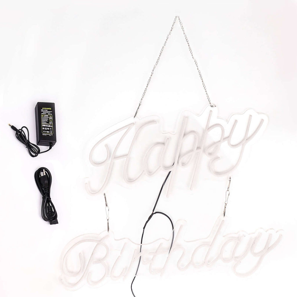 32" Happy Birthday Neon Light Sign, LED Reusable Wall DÃ©cor Lights With 5ft Hanging Chain - Bell Racket Store