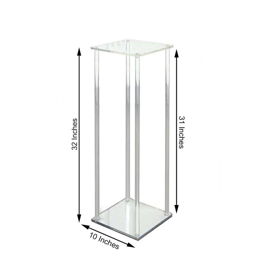 Acrylic Floor Vase Flower Stand with Square Mirror Base Clear - Decorative Wedding Column Centerpiece 32"