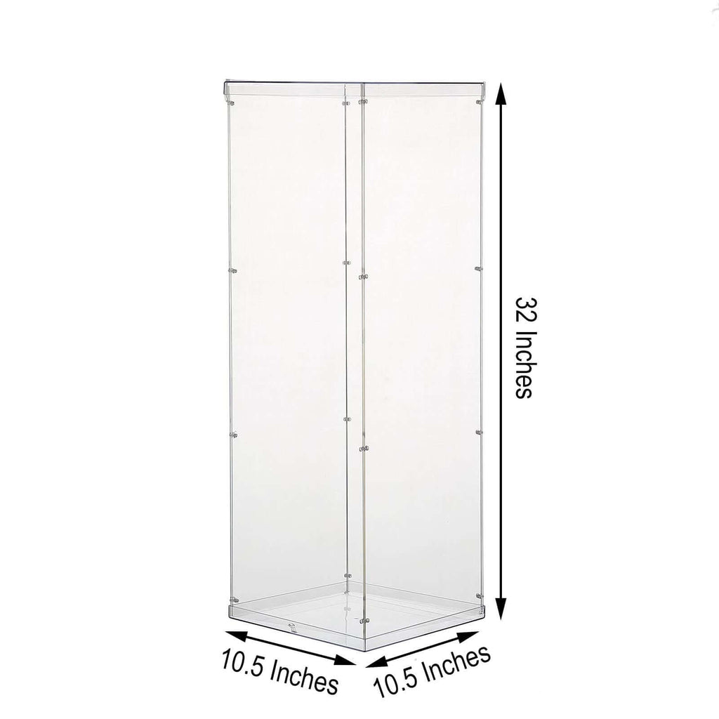 32" Clear Acrylic Display Box, Transparent Pedestal Riser with Interchangeable Lid and Base