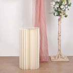 32" Ivory Cylinder Display Column Stand, Pillar Pedestal Stand With Top Plate - Bell Racket Store