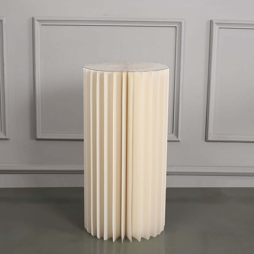32" Ivory Cylinder Display Column Stand, Pillar Pedestal Stand With Top Plate - Bell Racket Store