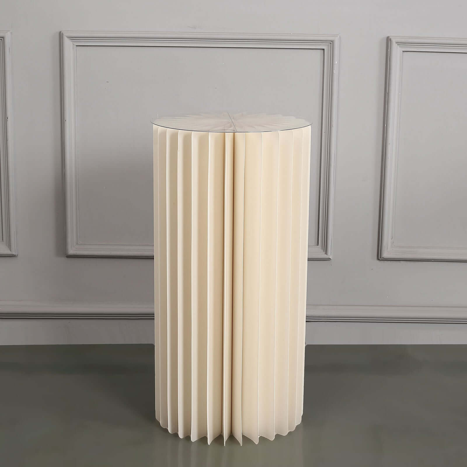 32" Ivory Cylinder Display Column Stand, Pillar Pedestal Stand With Top Plate - Bell Racket Store