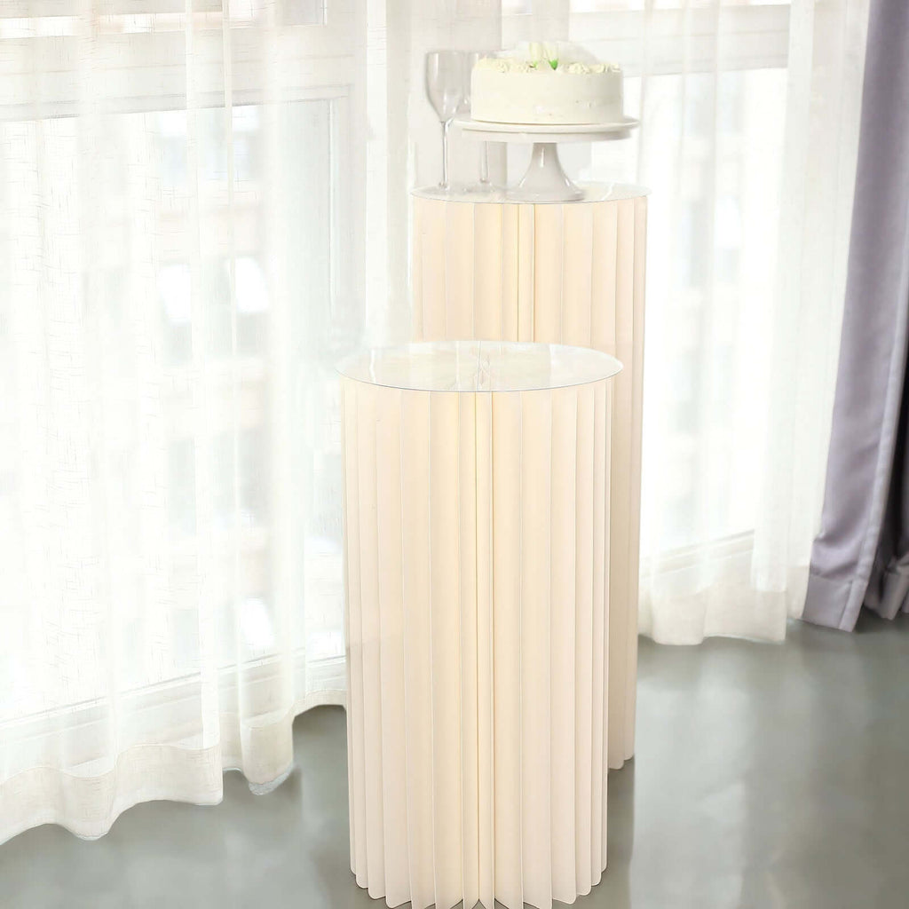 32" Ivory Cylinder Display Column Stand, Pillar Pedestal Stand With Top Plate - Bell Racket Store