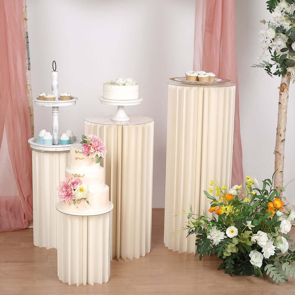 32" Ivory Cylinder Display Column Stand, Pillar Pedestal Stand With Top Plate - Bell Racket Store