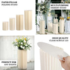 32" Ivory Cylinder Display Column Stand, Pillar Pedestal Stand With Top Plate - Bell Racket Store
