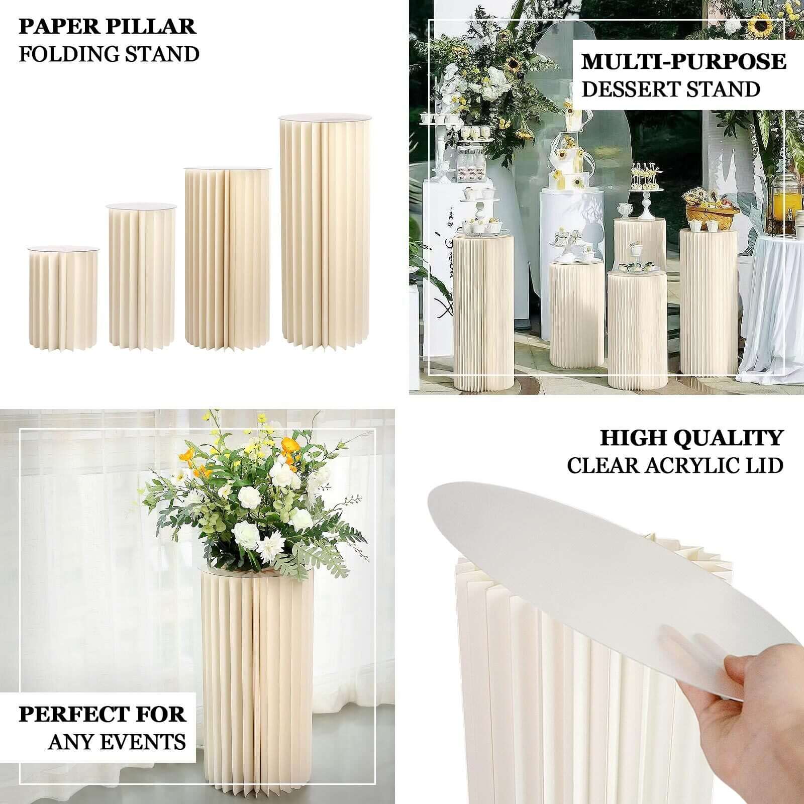 32" Ivory Cylinder Display Column Stand, Pillar Pedestal Stand With Top Plate - Bell Racket Store