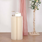 32" Ivory Cylinder Display Column Stand, Pillar Pedestal Stand With Top Plate - Bell Racket Store
