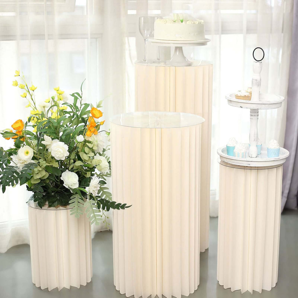 32" Ivory Cylinder Display Column Stand, Pillar Pedestal Stand With Top Plate - Bell Racket Store